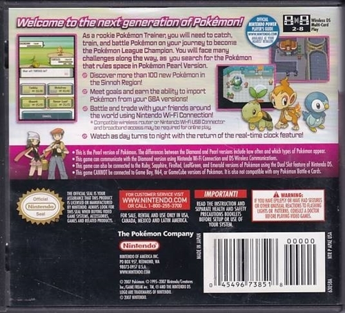 Pokemon Pearl Version (USA) - Uden manual - Nintendo DS (A Grade) (Genbrug)